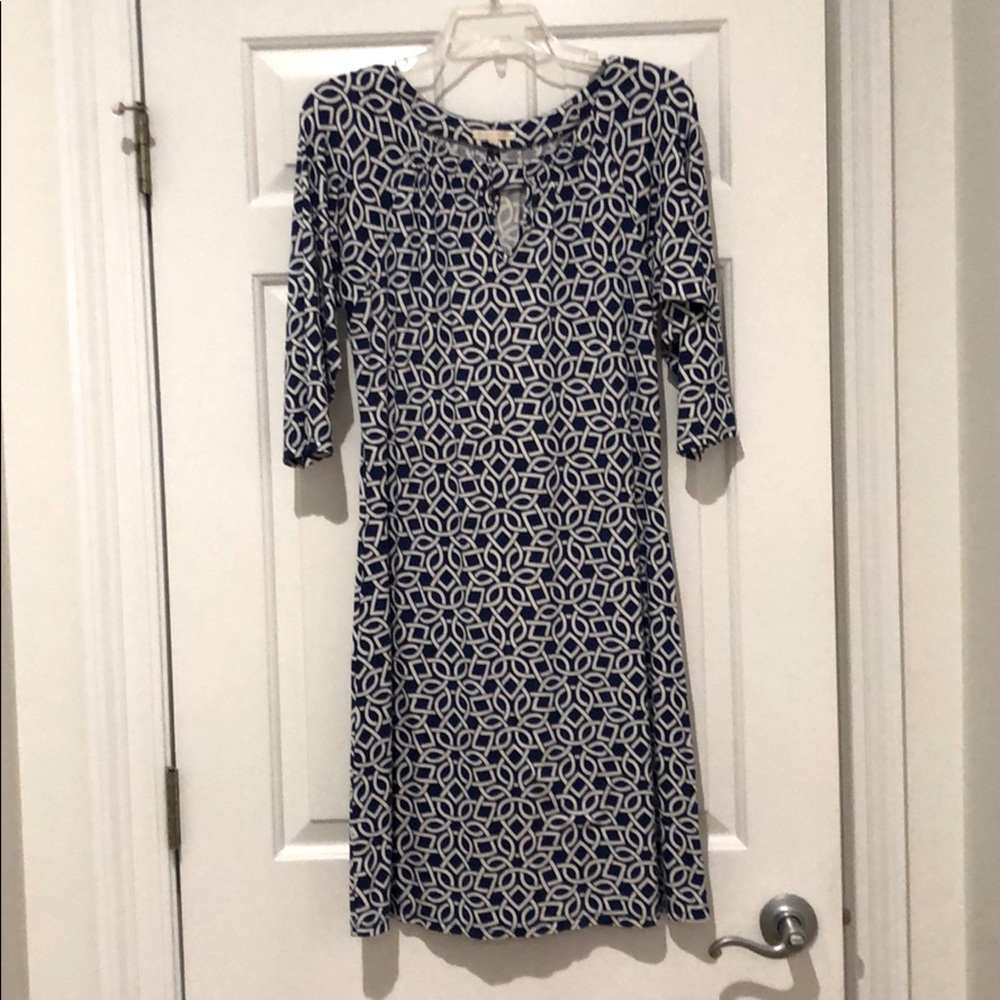 Zen-Knits Blue & White 3/4 sleeve dress.
